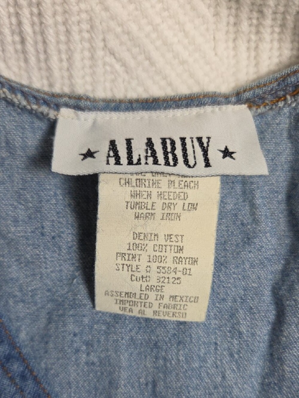 Vintage 90s Alabuy Denim Vest Womens L Western Concho Floral Buttons Tie Back - Picture 2 of 4
